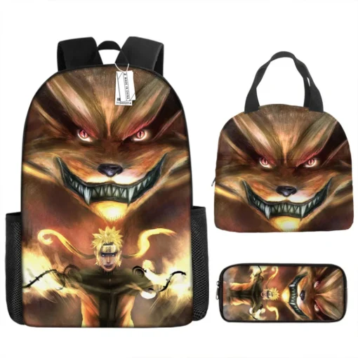 Naruto Schoolbag Wolf Backpack Cartoon Lunch Bag Pencil Bag 3PCS